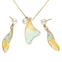 Load image into Gallery viewer, Cicada Wings Enamel Pearl Necklace Set Includes Drop Earrings