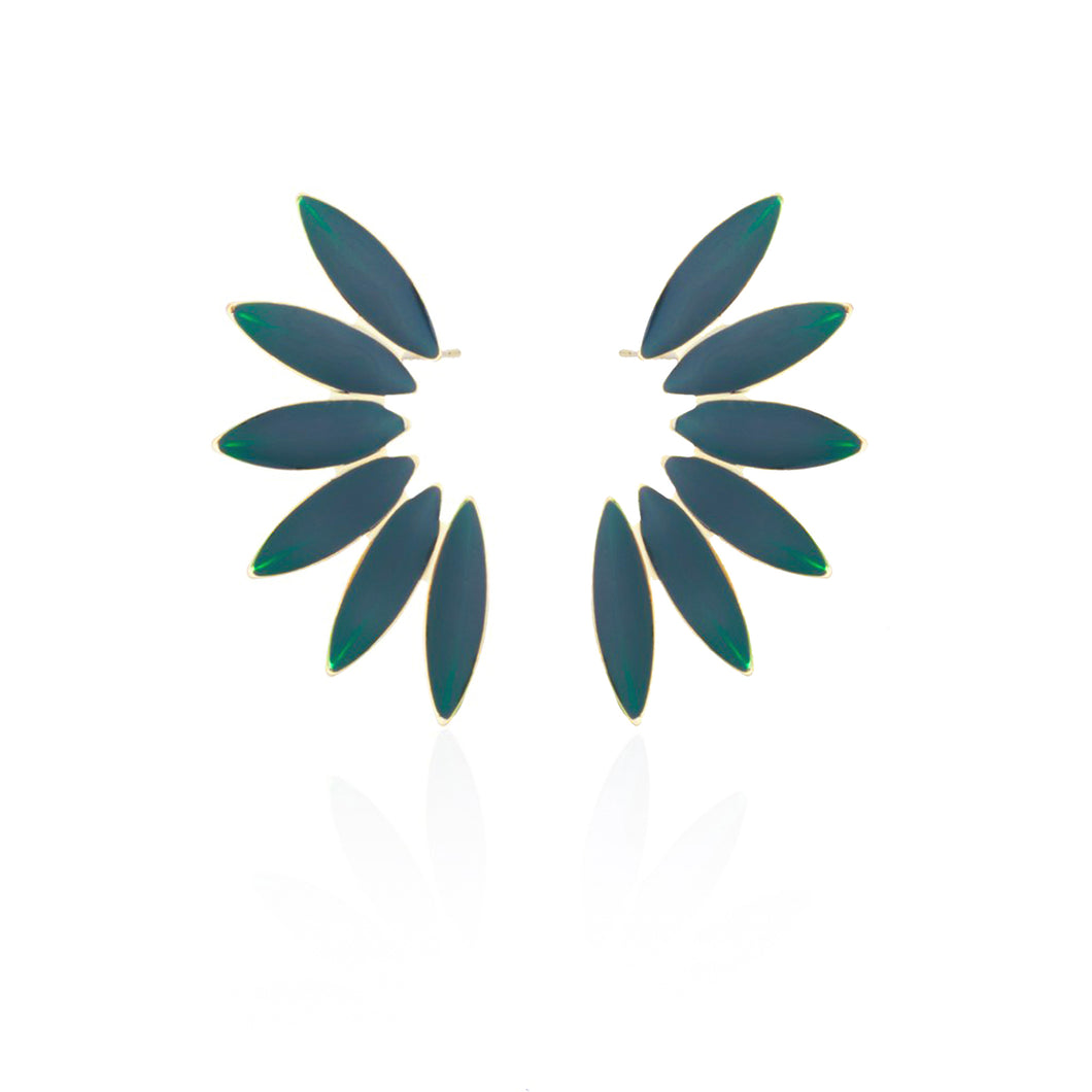 JEMUZEWEL Palm Leaf Plated 14K Gold Earrings