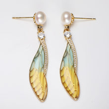Load image into Gallery viewer, Cicada Wings Enamel Freshwater Pearl Earrings
