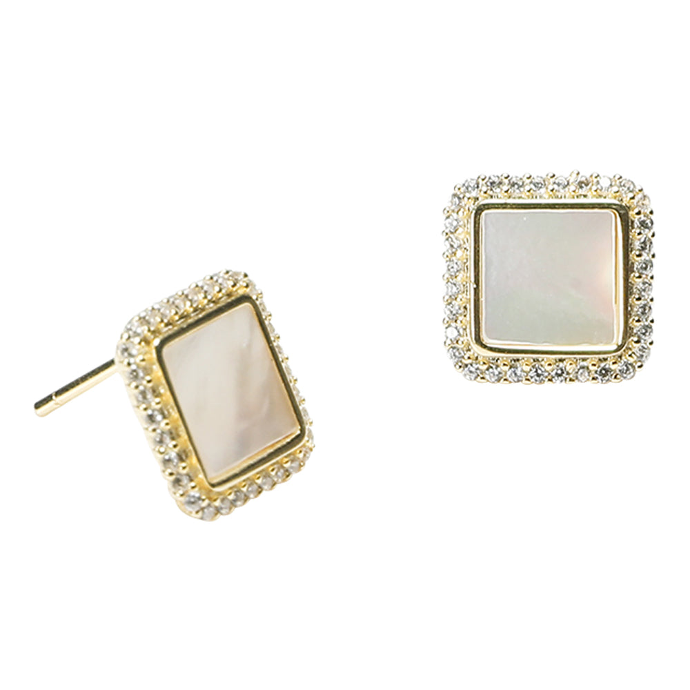White Fritillary Square Stud Earrings