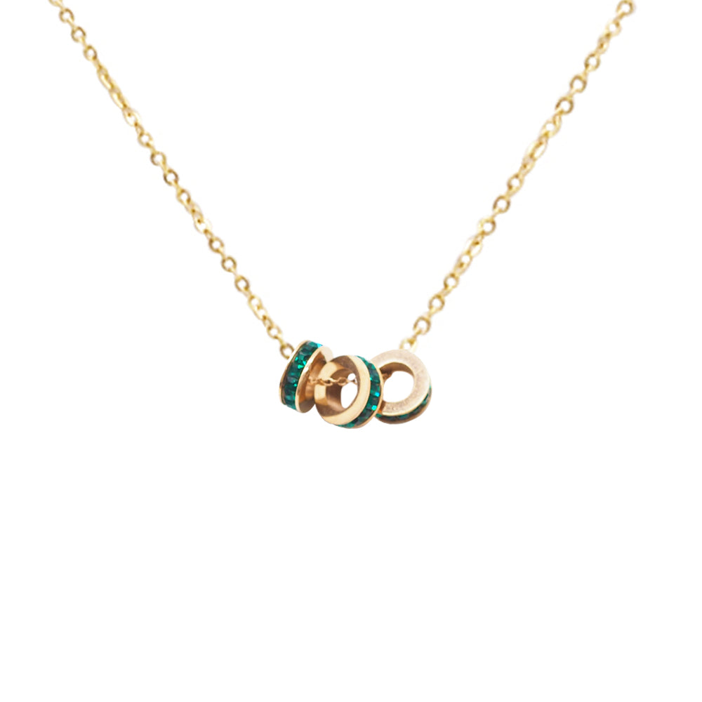 18K Gold Plated Green Ring Pendant Necklace