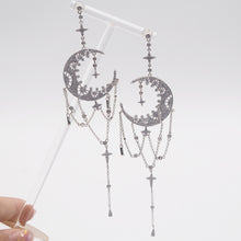 Load image into Gallery viewer, Sterling Silver Moon and Star Drop Earrings
