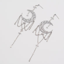 Load image into Gallery viewer, Sterling Silver Moon and Star Drop Earrings
