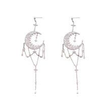 Load image into Gallery viewer, Sterling Silver Moon and Star Drop Earrings
