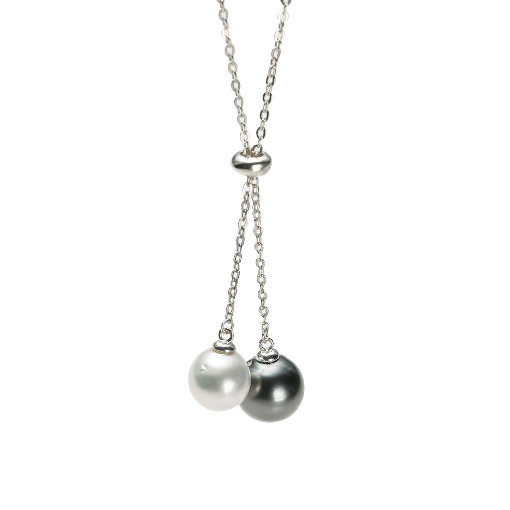 Y-shaped Black and White Pearl Necklace