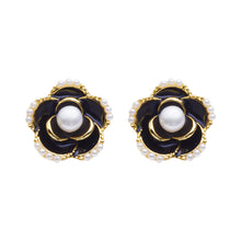 Load image into Gallery viewer, 18K Gold Plated Camellia Earrings with Freshwater Cultured Pearl
