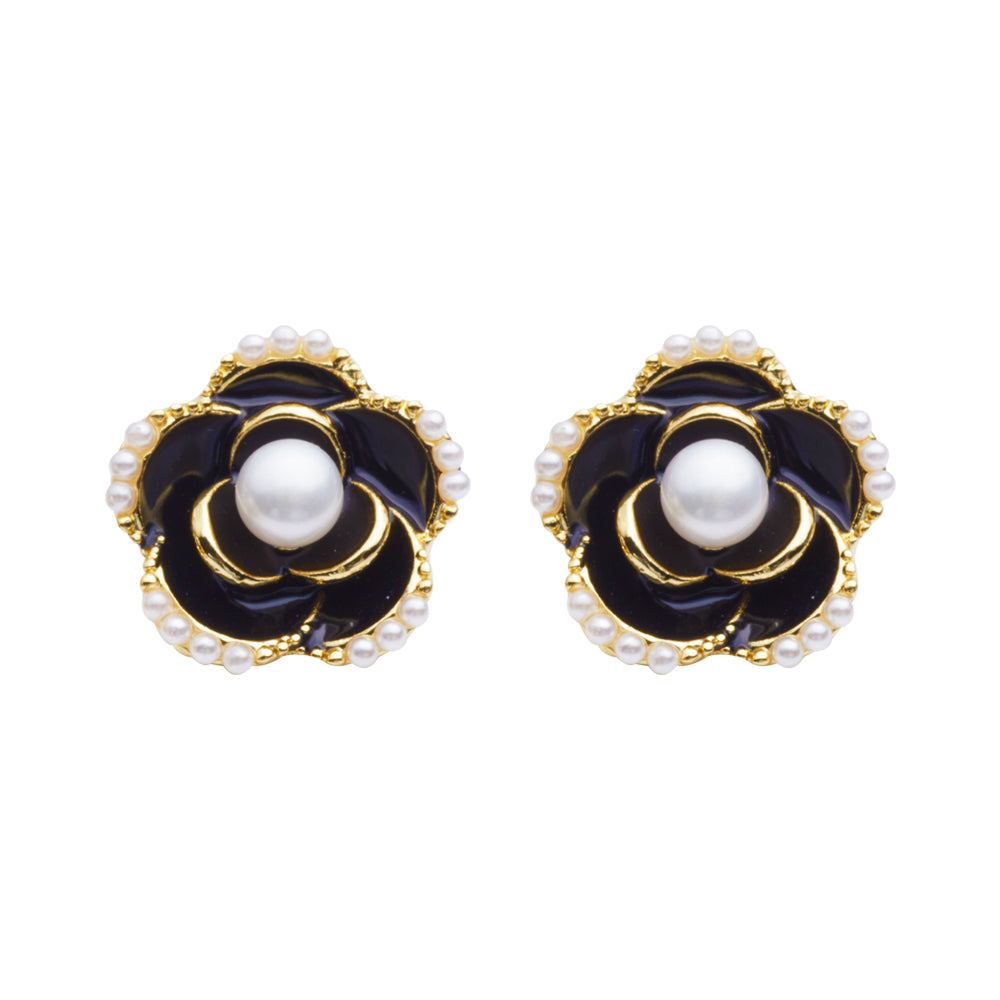 18K Gold Plated Camellia Earrings with Freshwater Cultured Pearl
