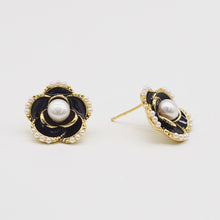 Load image into Gallery viewer, 18K Gold Plated Camellia Earrings with Freshwater Cultured Pearl
