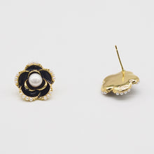 Load image into Gallery viewer, 18K Gold Plated Camellia Earrings with Freshwater Cultured Pearl

