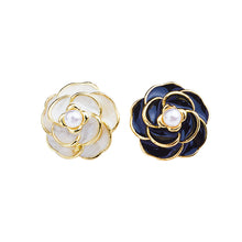 Load image into Gallery viewer, 18K Gold Plated Camellia Earrings with Freshwater Cultured Pearl
