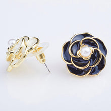 Load image into Gallery viewer, 18K Gold Plated Camellia Earrings with Freshwater Cultured Pearl
