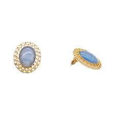Load image into Gallery viewer, 14K Gold Plated Vintage Palace Blue Stud Earrings
