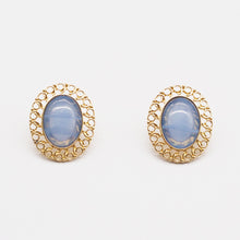 Load image into Gallery viewer, 14K Gold Plated Vintage Palace Blue Stud Earrings
