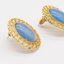 Load image into Gallery viewer, 14K Gold Plated Vintage Palace Blue Stud Earrings

