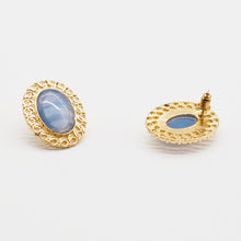 Load image into Gallery viewer, 14K Gold Plated Vintage Palace Blue Stud Earrings
