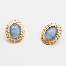 Load image into Gallery viewer, 14K Gold Plated Vintage Palace Blue Stud Earrings
